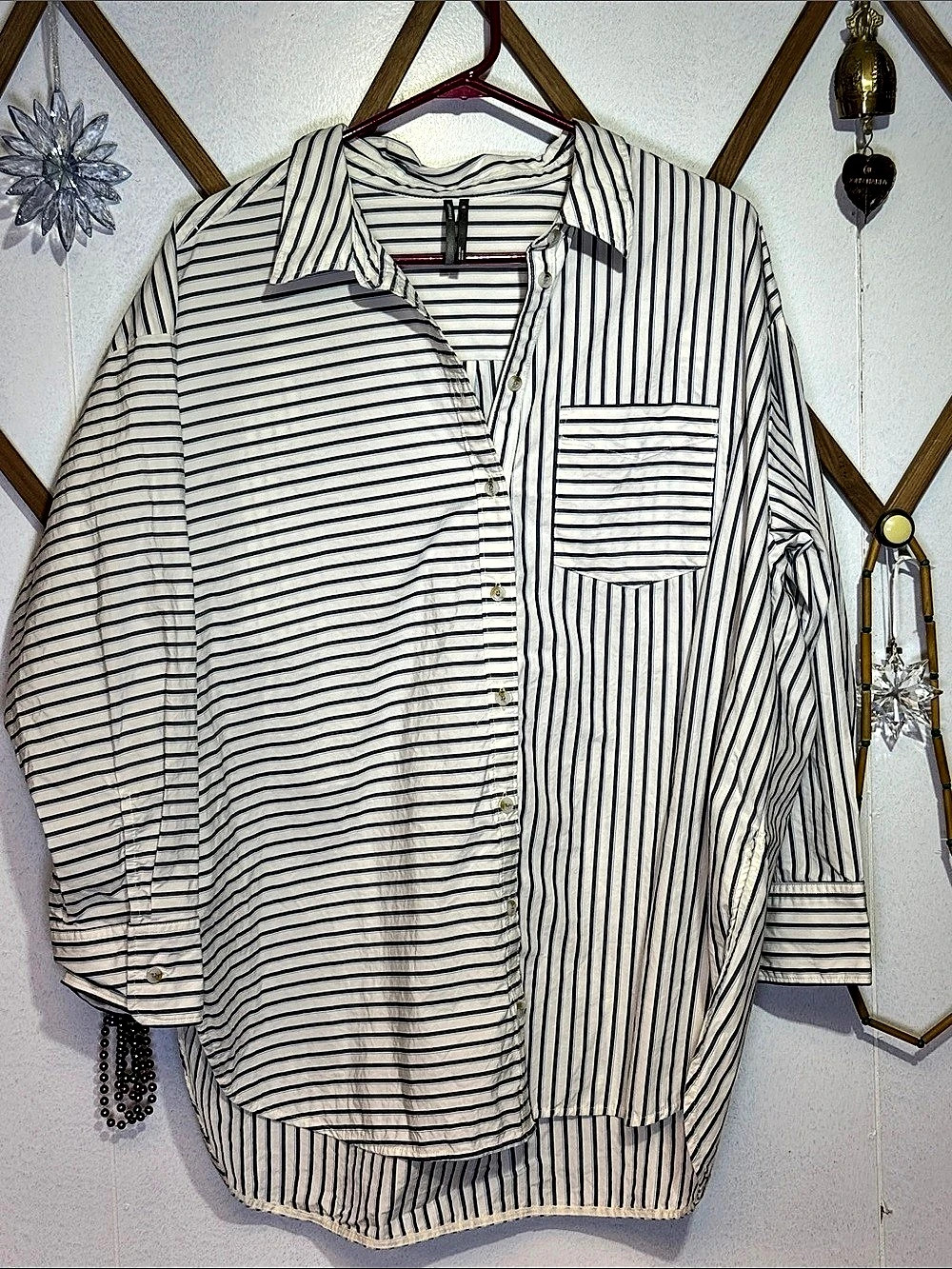 Anthropologie Striped Cotton Button Down in White & Blue 1X